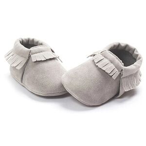 Chic Gray Kids Moccasins with Fringe